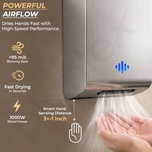 Image of Plantex Automatic Hand Dryer 1000W /304 Stainless Steel Touchless Hand Dryer