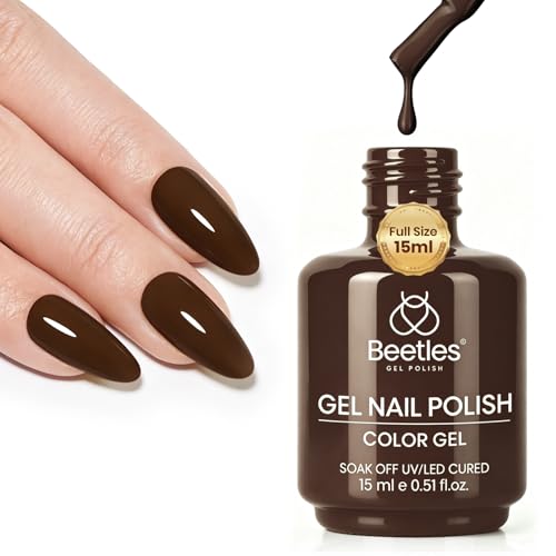 Image of Beetles Brown Gel Nail Polish - Dark Chocolate 15ML /0.51Fl Oz, Dark Brown Gel Polish, Color-Matched Bottle, Soak-Off UV LED, Long-Lasting Holiday & Fall Nails Art for DIY Beginners & Salon Pros