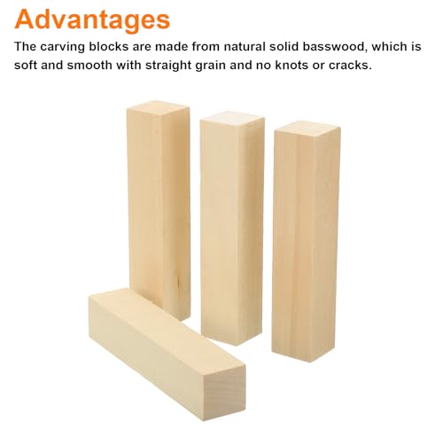 QUARKZMAN 4 Stücke Basswood Schnitzblock, 1,2x1,2x6 Quadratische Holzdübelblöcke Holzstücke für DIY, Kunstdekoration, Handwerksschnitzen, Handgeschnitzt