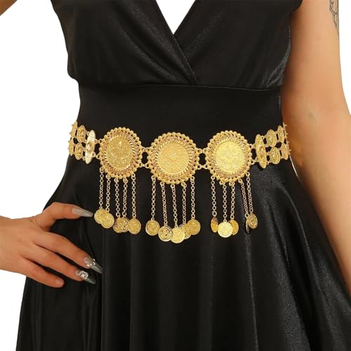Women's Middle East Arab Waist Chain Dubai Gold Alloy Carved Coin Fringe Belt