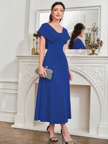 Image of Shasmi Women's & Girl's Solid A-Line Maxi Dress | V-Neck Pleated Bodice | Cap Batwing Sleeves | Fit & Flare Evening Gown (Dress 274)
