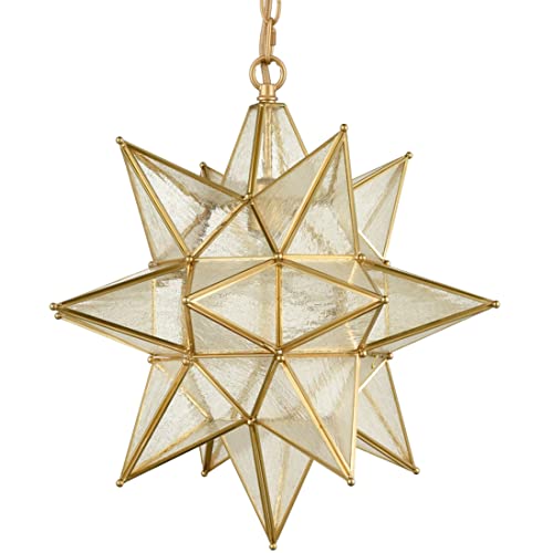 Diryzon Moravian Star Pendant Light 20-Inch Large Hanging Ceiling Light Modern Gold Finish With Seeded Glass Adjustable Chain #TOP7