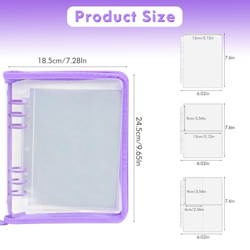 Image of A5 Sticker Storage Binder with Zipper Closure, Reusable Sticker Organizer Album with Pockets, Perfect for Collecting, Organizing, and Displaying Stickers (Purple)