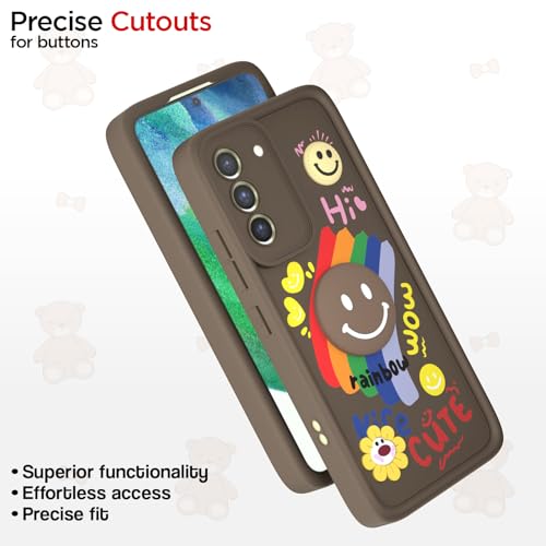 Image of Pikkme Back Cover for Samsung Galaxy S21 Fe 5G | Soft Silicone| Cute Rainbow Smile & 3D Cartoon Flower Design | Shockproof Raised Camera Protection Bumper Case (Brown)