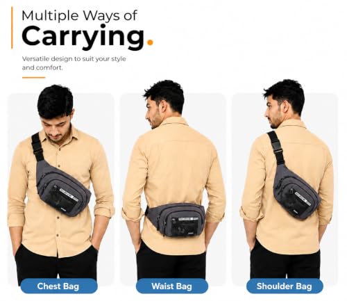 Image of Waist Bag for Man & Woman | Travel Handy Hiking Running Pouch with Zipper | Adjustable Strap Fanny Pack for Documents Money Card Phone Earphone (Charcoal Grey)