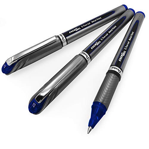 Pentel-Energel BL27 Liquid Gel Ink Rollerball Pen - 0.7mm Metal Tip - Blue Ink - Pack of 3