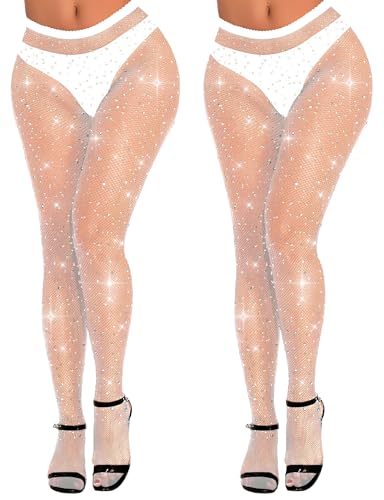 Image of Buauty 2 Pack Sparkly Fishnet Stockings For Women,Rhinestone Fishnets Tights High Waist,Party Sexy Rhinestone Mesh Pantyhose