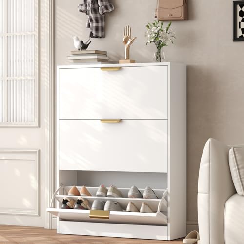 VOWNER Shoe Storage Cabinet with 3 Flip Drawers Shoe Organizer Cabinet for Entryway Freestanding Shoes Rack Cabinet
