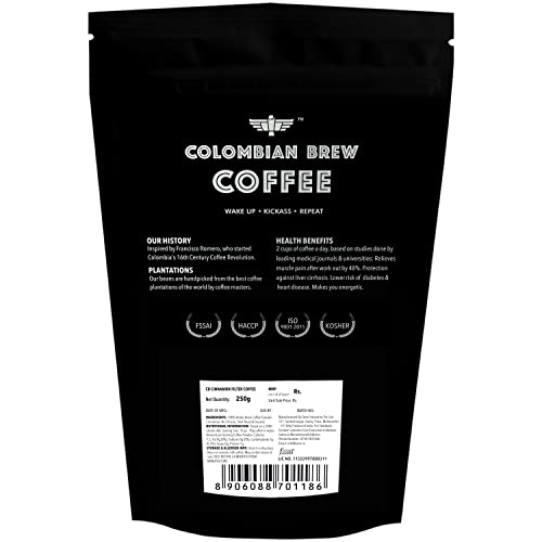 Image of Colombian Brew Cinnamon Filter Coffee Powder, Arabica Roast & Ground (Make Espresso, French Press, Cold Brew, Hot Brew), 250g