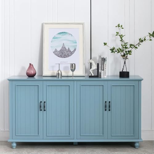 UEV Mobile Soggiorno, Credenza con 4 Ante, 157x41x81cm, Madia con Ripiani Regolabili, Mobile Buffet per Soggiorno, Cucina, Sala da Pranzo, Mobiletto Multiuso, Blu