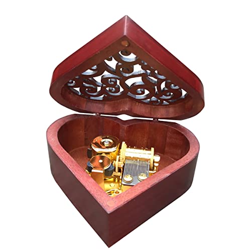 Image of BinkeGG Wooden Hollow Out Heart Shaped Wind up Music Box with Sankyo Musical Mechanism Tune: Howl's M0ving Castle (Merry Go Round of Life)