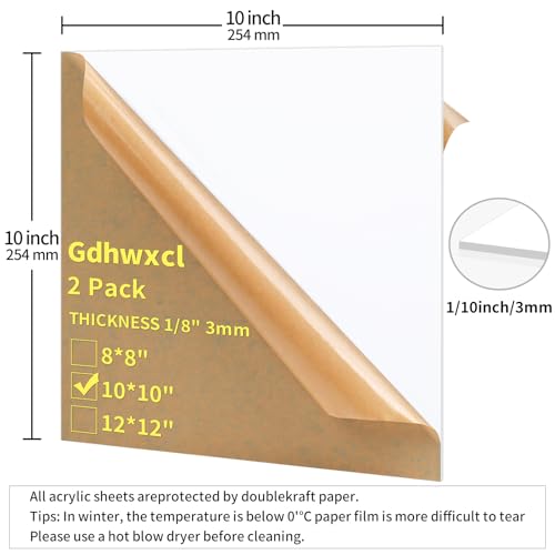 Gdhwxcl 1/8 Thick 12 x 12 inch Acrylic Sheets - 2 Pack Plexiglass Sheets for Creative DIY Projects Laser Cutting Engraving UV Printed Signs Crafts Badges (2, White, 12 x 12 inch) - Image 2