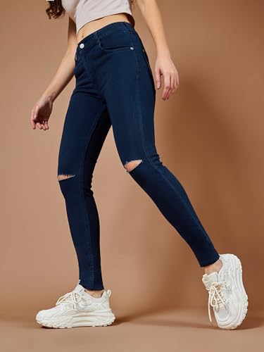 Image of Dolce Crudo Women's Skinny Fit High Rise Regular Length Knee Slit Denim Stretchable Jeans