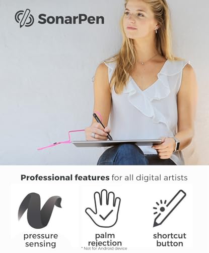 Image of SonarPen - Pressure Sensitive Smart Stylus Pen with Palm Rejection and Shortcut Button. Battery-Less. Compatible with Apple iPad /Pro /Mini /iPhone 4s - X /Plus /Max /Android /Chromebook (Black)