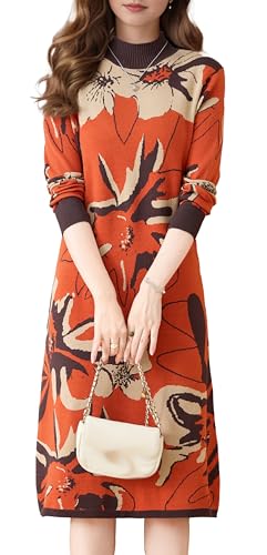 DOVWOER Womens Knit Crewneck Long Sleeve Floral Pullover Elegant Fall