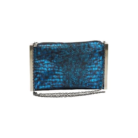 Hearty Trendy Metallic Alligator Print with Metal Frame Clutch Bag -BLUE Cover