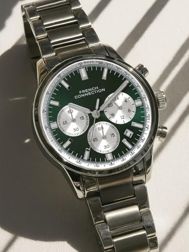 Image of French Connection Sunray Green Round Dial with Stainless Steel Strap Chronograph Watch for Mens - FCN0120SM