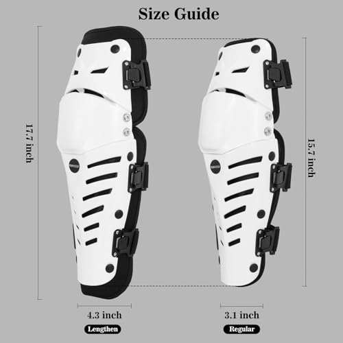 Knee Shin Guards Motorcycle Protective Gear, Knee Pads 3 Sections Adjustable Leg Armor Crashproof 1 Pair, Motocross Gear for Men MTB Riding Mountain Bike (White, Regular) - Thumbnail 4