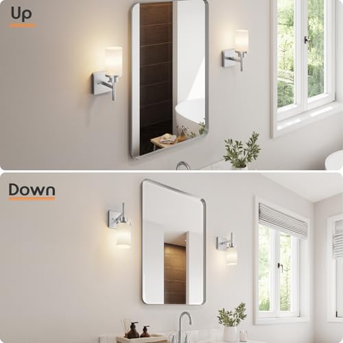 Image of Bathroom Light Fixtures Brushed Nickel Vanity Lights with White Frosted Glass Shade, Wall Lamp for Mirror Kitchen Bedroom Living Room Porch T001BR-L1