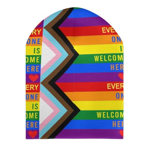Progress Pride Flag Rainbow Gay Lesbian Transgender Bisexual LGBTQ Kids Beanie Hat for for Girls Boys Children Cap Winter Knitted Chemo Cancer Headwear Accessories Gifts Decoration3