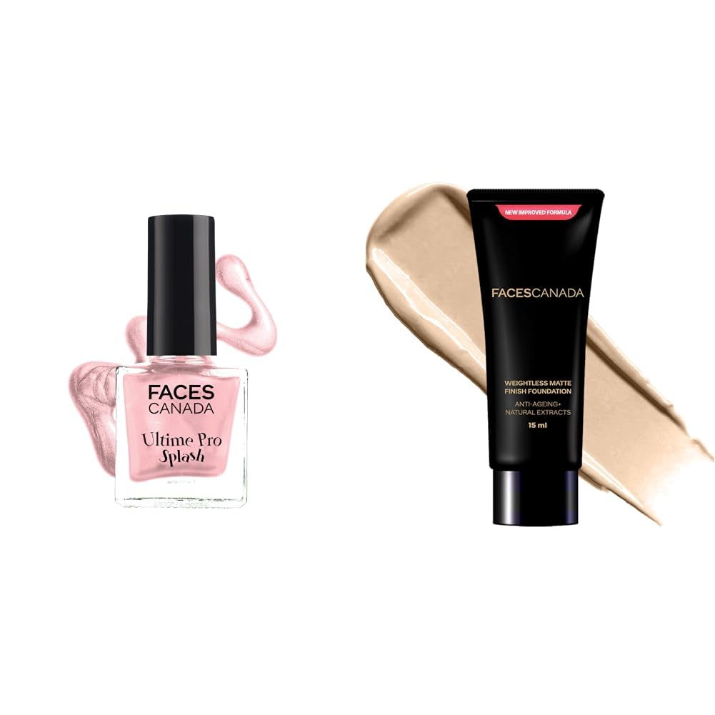 FACESCANADA Splash Glossy Finish Nail Enamel Twinkle 36 8ml & Weightless Matte Finish Foundation - Medium Natural, 15ml-image-22