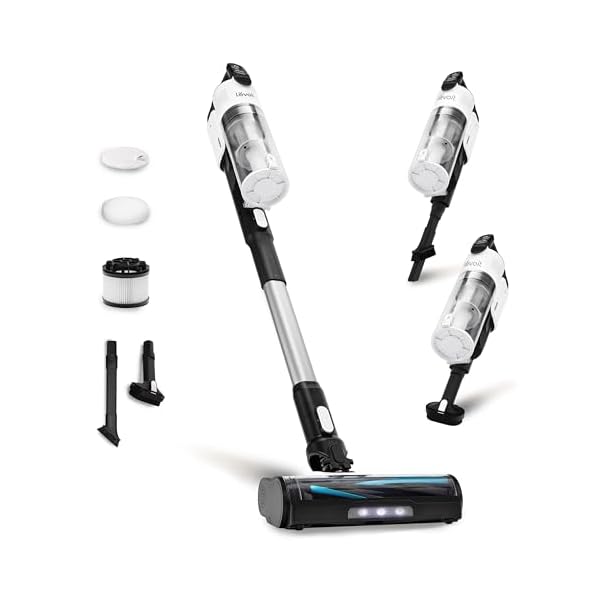 LEVOIT Cordless Vacuum Cleaner, Stick Vac with Tangle-Resistant Design, Up to 50 Minutes, Powerful Suction, Rechargeable, Lightweight, and Versatile for Carpet, Hard Floor, Pet Hair, Black & White