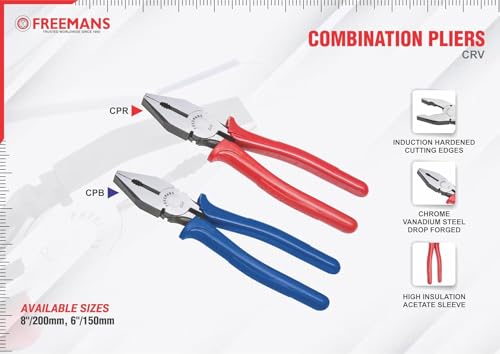 Image of FREEMANS Professional 3-Piece Pliers Set for Home & Electrical Use || Includes 8-Inch Combination Plier || 6-Inch Long Nose Plier || 6-Inch Side Cutting Plier