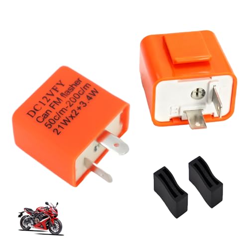 2 Pcs Universal 12V 2 Pin Flasher Relay, Motorcycle LED Turn Signal Flasher Relay Adjustable Speed Waterproof for Bike, LED Indicator Lights, Compatible with Most Motorcycles Bicycles Motorbikes