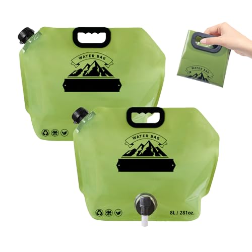 Horuili® Sacche d'acqua pieghevoli, serbatoi d'acqua, 2 pezzi da 8L portabili e ripiegabili, potabile riutilizzabile con coperchio ermetico, adatto per escursioni, campeggio