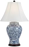 Shonna Traditional Table Lamp Porcelain Blue and White Bird and Branch Jar White Bell Shade for Living Room Family Bedroom - Barnes and Ivy