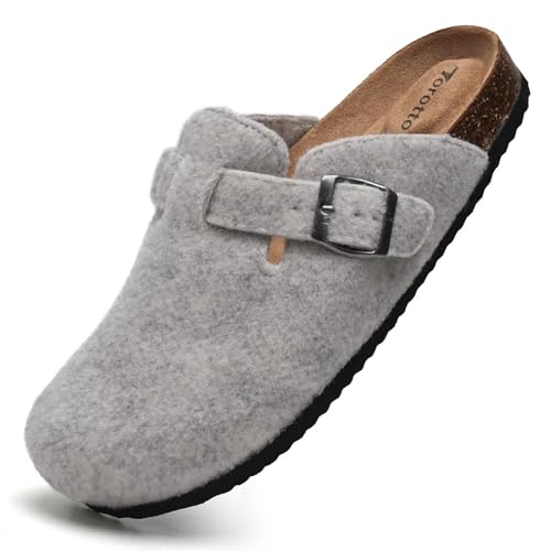 Image of Torotto Womens Clogs Cork Footbed Suede Slippers Arch Support Potato Shoes with Adjustable Buckle