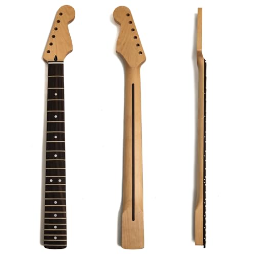 Premium Maple Guitar Neck for Fender Stratocaster-Style Guitars, Right-Handed, Canadian Maple with Rosewood Fingerboard, Adjustable Truss Rod, 22 Medium Jumbo Frets, Bone Nut