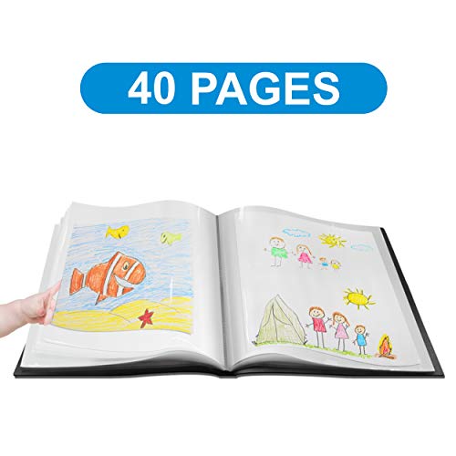 Presentation Book 40 Clear Pockets Sleeves Protectors Art Portfolio Clear Book for Artwork, Report Sheet, Letter (Can Accommodate 16.5 X 12.1inch)
