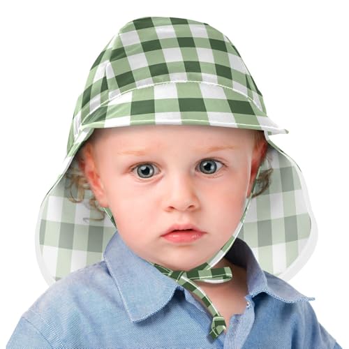 Green White Checkered Plaid Toddlers Sunhat Boys Beach Girl UPF 50+ Protection Wide Brim Beach Essentials2