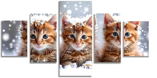 Kit complet 5D diamond painting chat et neige Mefooge - 5 tableaux 125x63cm F805