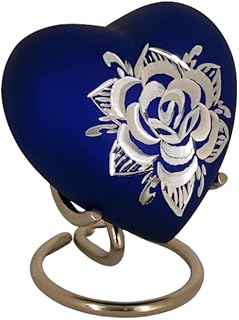 Akanksha Arts Classic Heart Shape Keepsake Urn for Human Ashes â€“ with Box and Stand - Ink Blue Color with Diamond Cut Design 7 cms high