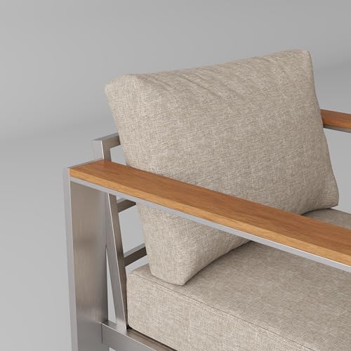 Oasbira Aluminum Outdoor Patio Furniture Set with Coffee Table, 4 Piece Patio Conversation Sets with Washable Thick Cushions, Patio Sectional Furniture Set for Porch, Balcony, Deck, Gray