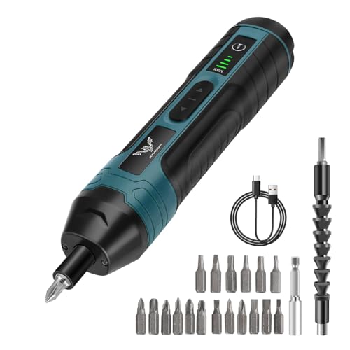 JENABOM Electric Cordless Screwdriver, 3.6V Rechargeable Screwdriver, 5N.m Max Torque, 4-Gear Torque, LED Light,18 Pcs, Ideal for Daily & Light Industrial Use