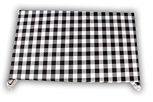 Image of The Furnishing Tree Waterproof PVC Rectangle Shaped 2 Seater Table Cover WxL 45x70 inches Gingham Pattern Black & White with White Border lace