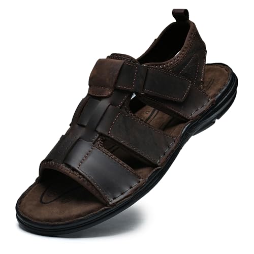 Image of ArcBrothers Men's Premium Leather Sandals - Classic Roman Style Open Toe Sandals - Cushioned Heel, Non-Slip & Sturdy Support