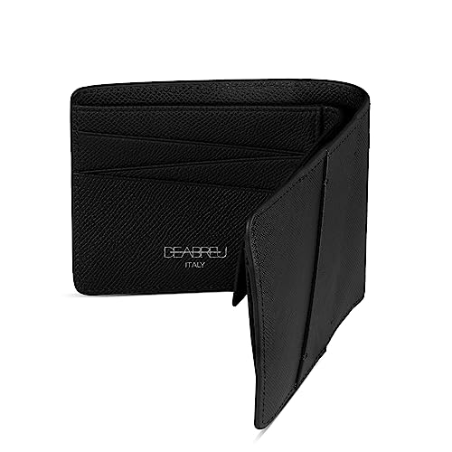 DEABREU ITALY - Diagonal Line Classic Bifold Wallet - Luxury Wallet For Men - Genuine Italian Leather - Slim Designer Wallet - 8 Card Holder - Billfold & Coin Pocket - 3.9” x 3.1” - Black2
