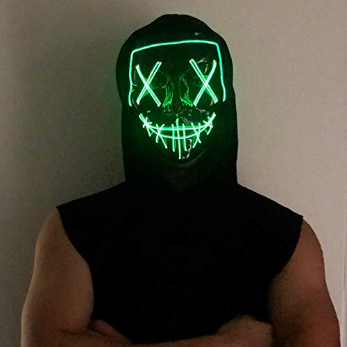Poptrend Halloween Mask LED Light up Mask for Festival Cosplay Halloween Costume Masquerade Parties(neon Green)