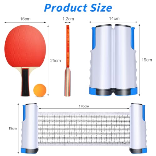 Flintronic Table Tennis Set, Portable TableTennis Pack with 2 Ping Pong Rackets, 6 Balls, 1 Extendable Net, 1 Bag, Table Tennis Set for Indoor, Outdoor Game (Blue) - Image 2