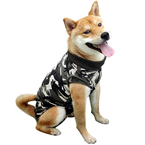 Dotoner Krankenhausanzug für Hunde und Katzen, Wundschutz für Welpen, medizinische Kleidung, nach Operationen, Ersatzkragen und Kegel (L, Camouflage)