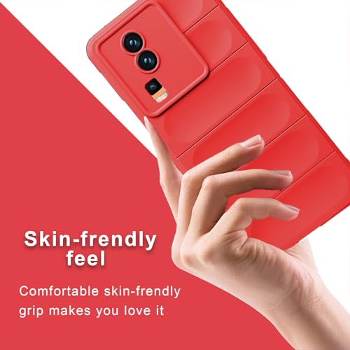 Image of A rtistque Liquid Silicone Stripes Back Cover Case for iQOO Neo 7 5G / iQOO Neo 7 Pro 5G | with Camera Protection | with Inner Fabric | Anti Slip Grip | AirBag Case - Red