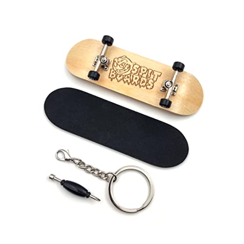 SPITBOARDS Dedos Complete Real Wood Set-Up de 30 mm (Cubierta preensamblada a Mano), Camiones de 30 mm con Ranuras de Bloqueo, Ruedas de Apoyo, Cinta de Agarre de Espuma, Forma concava de Madera Cover