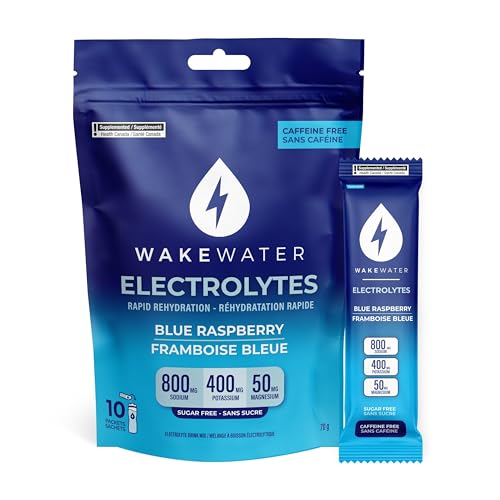 WakeWater Electrolytes Powder - Blue Raspberry, 10 x 7g Electrolyte Powder Packets - Rapid Rehydration - Sugar Free - No Artificial Sweetener - 0 Calories - Keto & Paleo Friendly