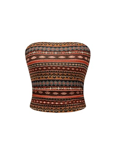 SHENHE Women's Hippie Top Strapless Tribal Print Boho Crop Tube Top Off Shoulder Bandeau Tank