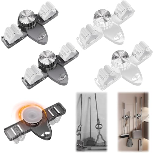 Soporte de trapeador de escoba, sin necesidad de perforar el gestor de soporte de escoba, cepillo pesado de acero metálico para baño, cocina, garaje y jardín (4pcs)