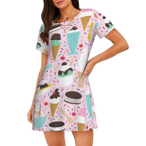 Robe de nuit à manches courtes pour femme vêtement de nuit imprimé crème glacée